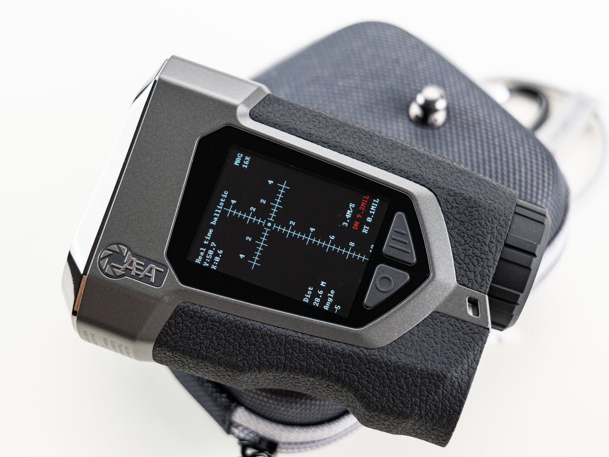 AEA HD7W-BC1500 side LCD showing a sample interface, photographed on a carrying case